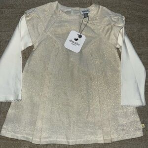 Absorba Cream Gold Shimmer Long-Sleeve Dress  18m